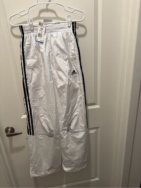adidas White Kids Track Pants with Black Side Stripes